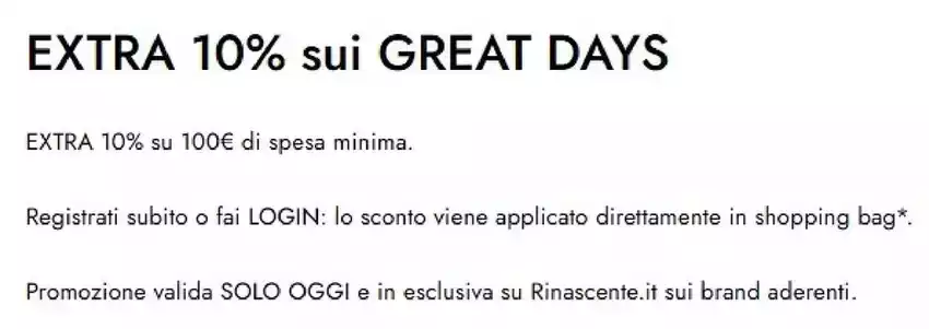Extra 10% sui GREAT DAYS Extra 10% sui GREAT DAYS