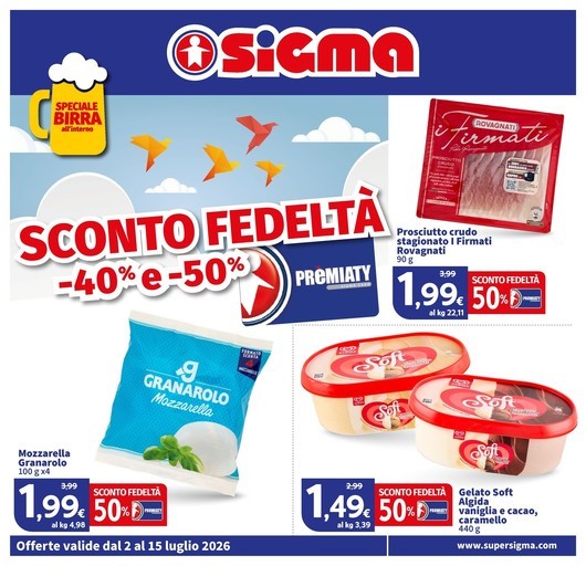 Sconto fedeltà -40% e -50% , Sigma Sconto fedeltà -40% e -50% , Sigma