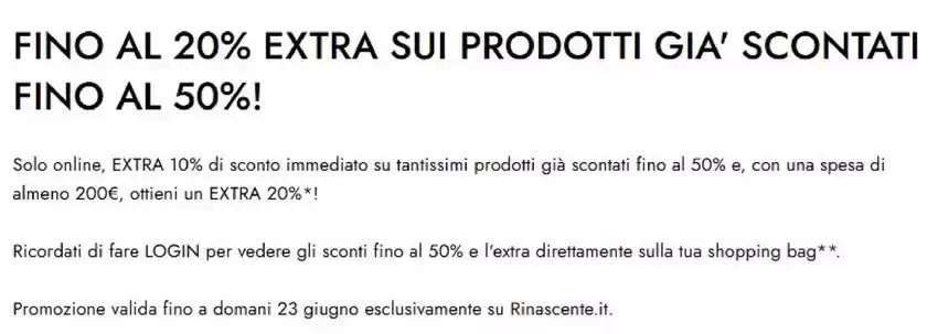 Fino al 20% extra Fino al 20% extra