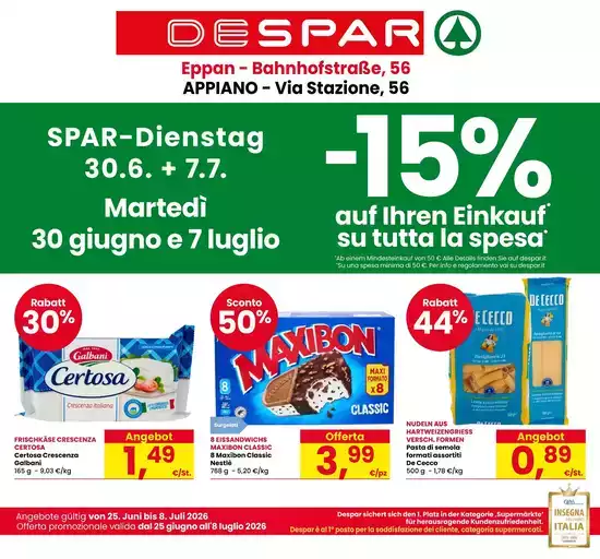 Offerta promozione valide dal 25 giugno all' 8 luglio 2026
